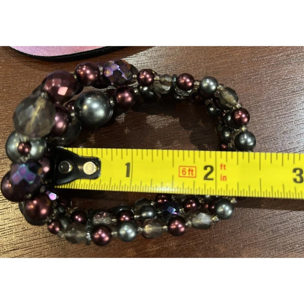 4- Stranded Bracelet Purple Aurora Borealis Faceted Glass Iridescent Fairycore